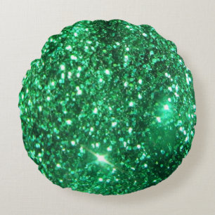 Glitzy Emerald Green Glitter Round Cushion