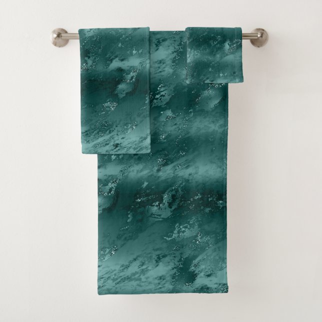 Glitzy Emerald Green Ombre Marble         Bath Towel Set (Insitu)