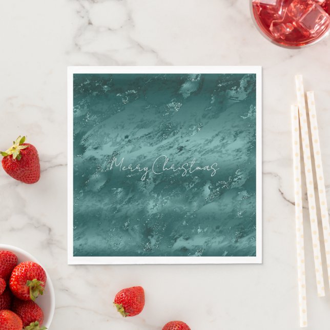Glitzy Emerald Green Ombre Marble            Napkin (Insitu)