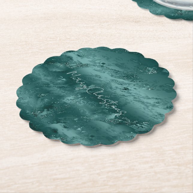 Glitzy Emerald Green Ombre Marble           Paper Coaster (Angled)