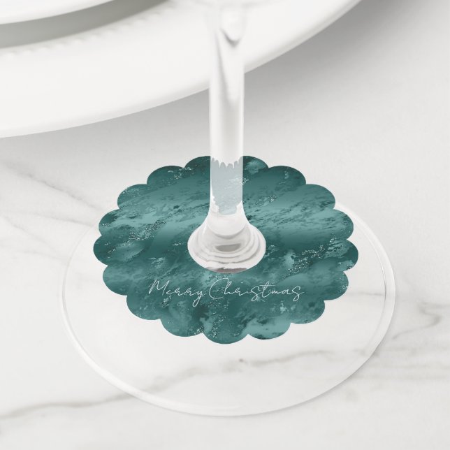 Glitzy Emerald Green Ombre Marble             Wine Glass Tag (Close Up)