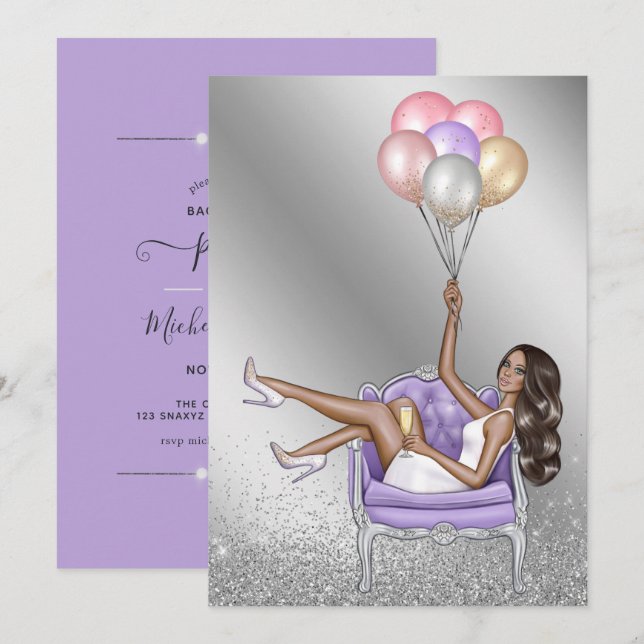 Glitzy Fashionista Bachelorette Party Invitation (Front/Back)