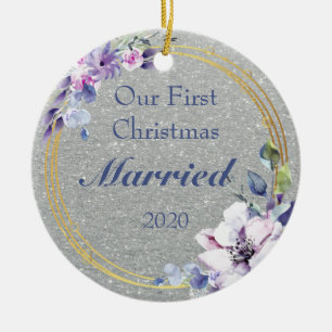 Glitzy First Christmas Married Ceramic Tree Decoration