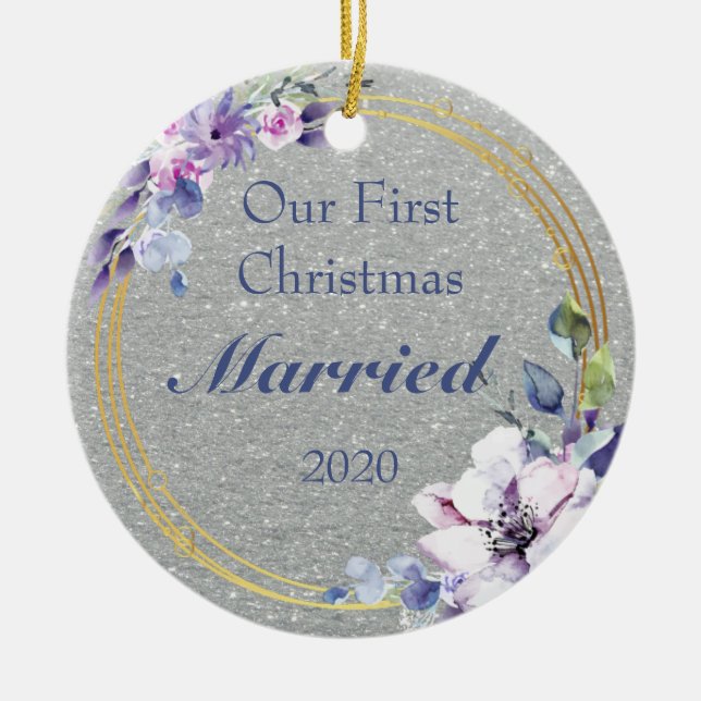 Glitzy First Christmas Married Ceramic Tree Decoration (Front)