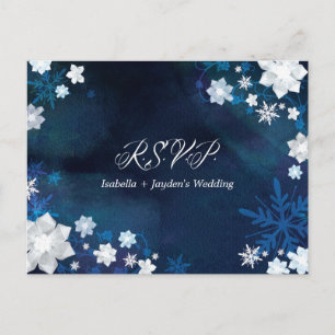 Glitzy Floral Winter Wonderland Wedding RSVP Invitation Postcard