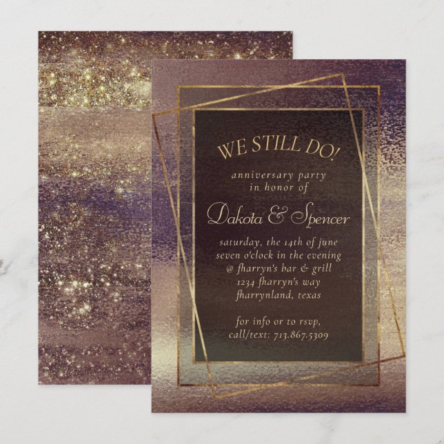 Glitzy Foil | Golden Bronze Anniversary Dinner Invitation (Front/Back)