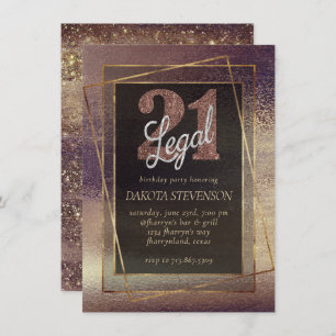 Glitzy Foil   Golden Bronze Copper 21 and Legal Invitation