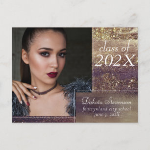 Glitzy Foil   Golden Bronze Copper Photo Thank You Postcard