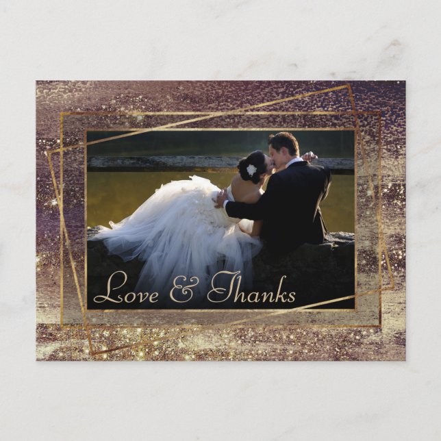 Glitzy Foil | Golden Bronze Copper Photo Thank You Postcard (Front)