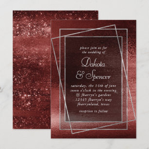 Glitzy Foil   Henna Crimson Red Faux Glitter Shine Invitation
