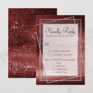Glitzy Foil Henna Crimson Red Faux Sparkle Meal RSVP Card