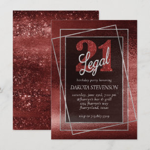 Glitzy Foil   Henna Crimson Red Glam 21 and Legal Invitation