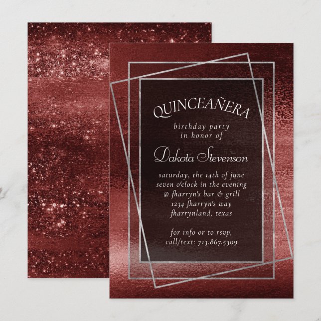 Glitzy Foil | Henna Crimson Red Glitter Birthday Invitation (Front/Back)