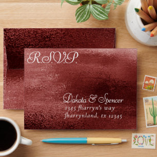 Glitzy Foil Henna Crimson Red Pre Addressed RSVP Envelope