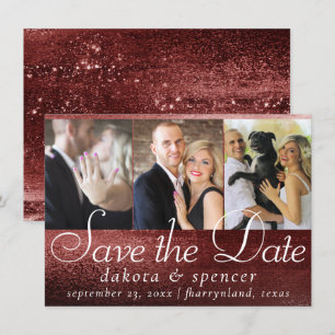 Glitzy Foil   Henna Crimson Red Sparkle 3 Photo Save The Date