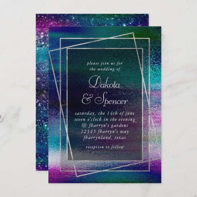 Glitzy Foil | Holographic Dark Faux Sparkle Shine Invitation (Front/Back)