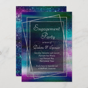 Glitzy Foil   Holographic Faux Sparkle Engagement Invitation