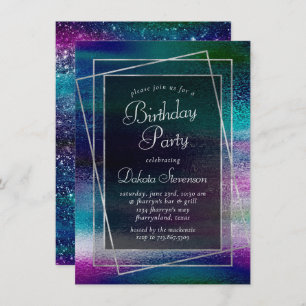 Glitzy Foil Holographic Metallic Birthday Party Invitation