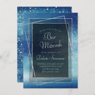 Glitzy Foil   Ice Blue Faux Iridescent Bat Mitzvah Invitation