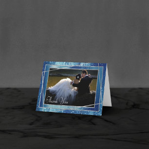 Glitzy Foil Ice Blue Faux Iridescent Shine Photo Thank You Card