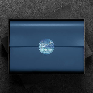 Glitzy Foil Ice Blue Faux Iridescent Thank You Classic Round Sticker