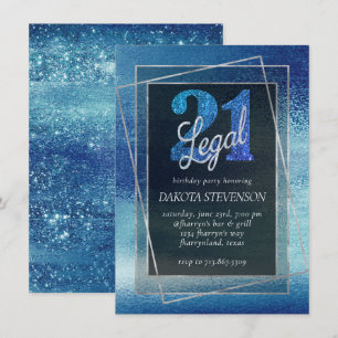 Glitzy Foil   Ice Blue Iridescent 21 and Legal Invitation