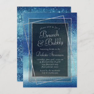 Glitzy Foil   Ice Blue Iridescent Champagne Brunch Invitation
