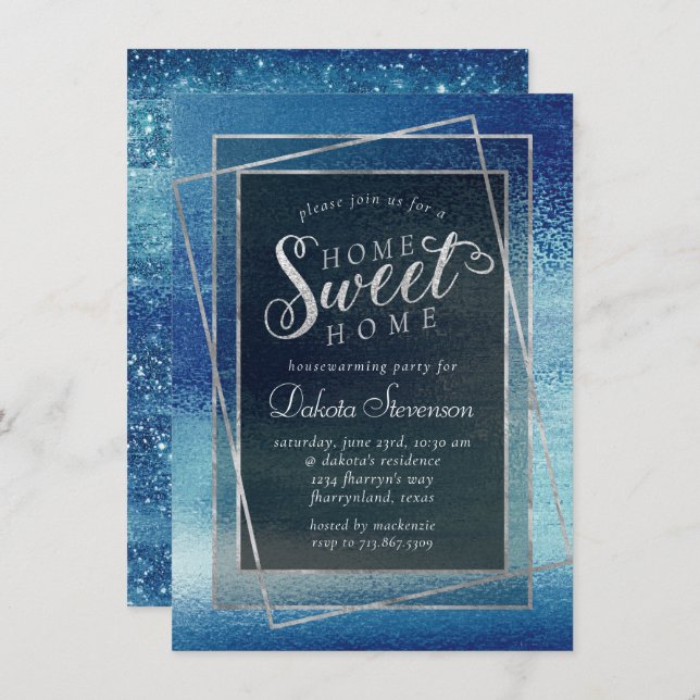 Glitzy Foil | Ice Blue Iridescent Housewarming Invitation (Front/Back)