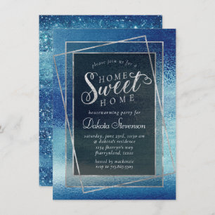 Glitzy Foil Ice Blue Iridescent Housewarming Invitation
