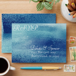 Glitzy Foil Ice Blue Iridescent RSVP Addressed Envelope
