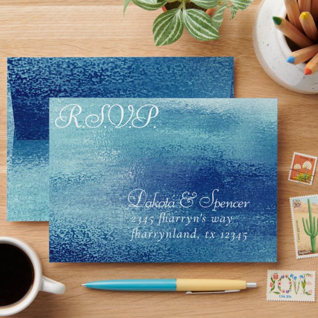 Glitzy Foil | Ice Blue Iridescent RSVP Addressed Envelope (Desk)