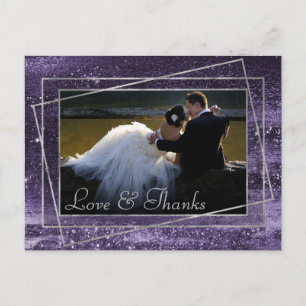 Glitzy Foil Indigo Dark Purple Photo Thank You Postcard