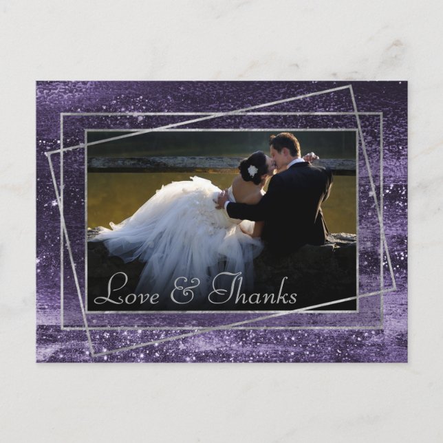 Glitzy Foil | Indigo Dark Purple Photo Thank You Postcard (Front)