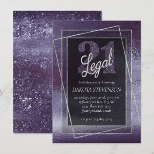 Glitzy Foil   Indigo Midnight Purple 21 and Legal Invitation