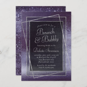 Glitzy Foil Indigo Midnight Purple Bubbly Brunch Invitation
