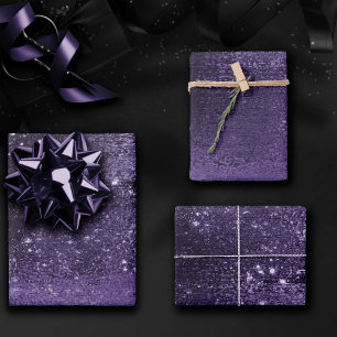 Glitzy Foil Indigo Midnight Purple Faux Sparkle Wrapping Paper Sheet