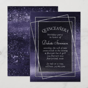 Glitzy Foil   Indigo Midnight Purple Quinceanera Invitation