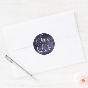 Glitzy Foil   Indigo Midnight Purple Save the Date Classic Round Sticker