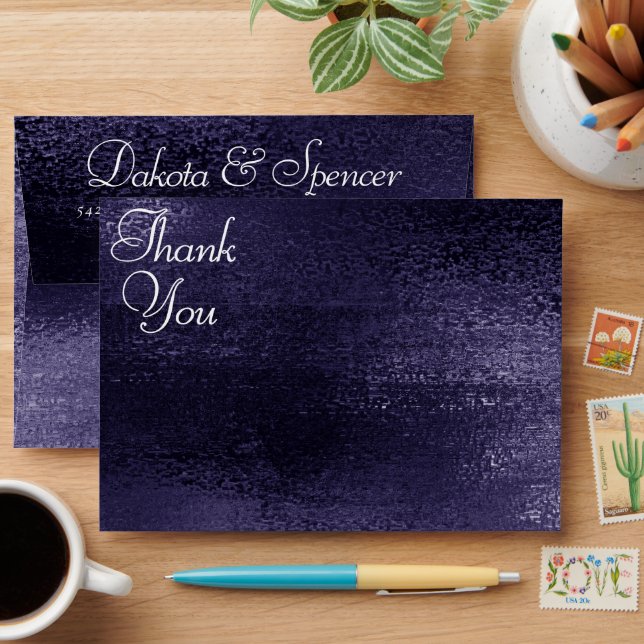 Glitzy Foil | Indigo Midnight Purple Thank You Envelope (Desk)