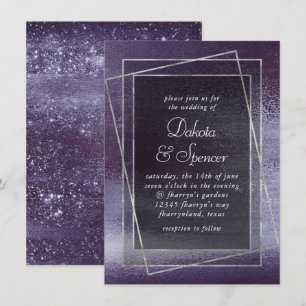 Glitzy Foil   Midnight Indigo Dark Purple Wedding Invitation