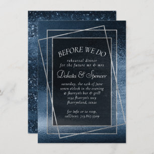 Glitzy Foil   Navy Blue Glitter Rehearsal Dinner Invitation