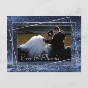 Glitzy Foil Navy Blue Photo Love and Thank You Postcard