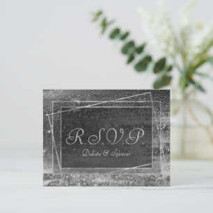 Glitzy Foil   Platinum Silver Faux Chrome RSVP Invitation Postcard