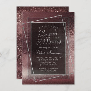 Glitzy Foil   Rose Gold Blush Glam Bubbly Brunch Invitation