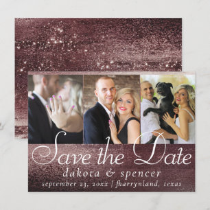 Glitzy Foil   Rose Gold Mauve Blush Glam 3 Photo Save The Date