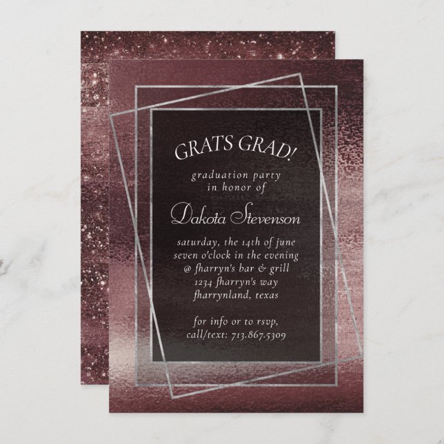 Glitzy Foil | Rose Gold Mauve Blush Graduation Invitation (Front/Back)