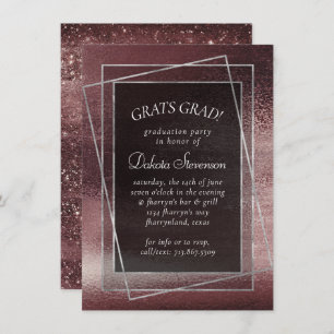 Glitzy Foil   Rose Gold Mauve Blush Graduation Invitation