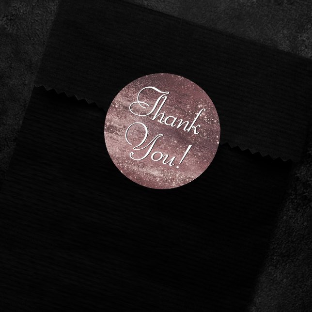 Glitzy Foil | Rose Gold Mauve Pink Blush Thank You Classic Round Sticker (Creator Uploaded)