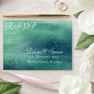 Glitzy Foil   Seafoam Faux Iridescent Green RSVP Envelope