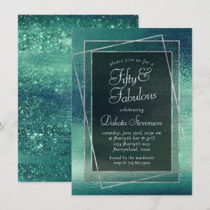 Glitzy Foil   Seafoam Green Aqua Fabulous 50th Invitation